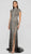 Terani Couture - 1911GL9469 Beaded High Neck Gown with Slit In Black and Gray