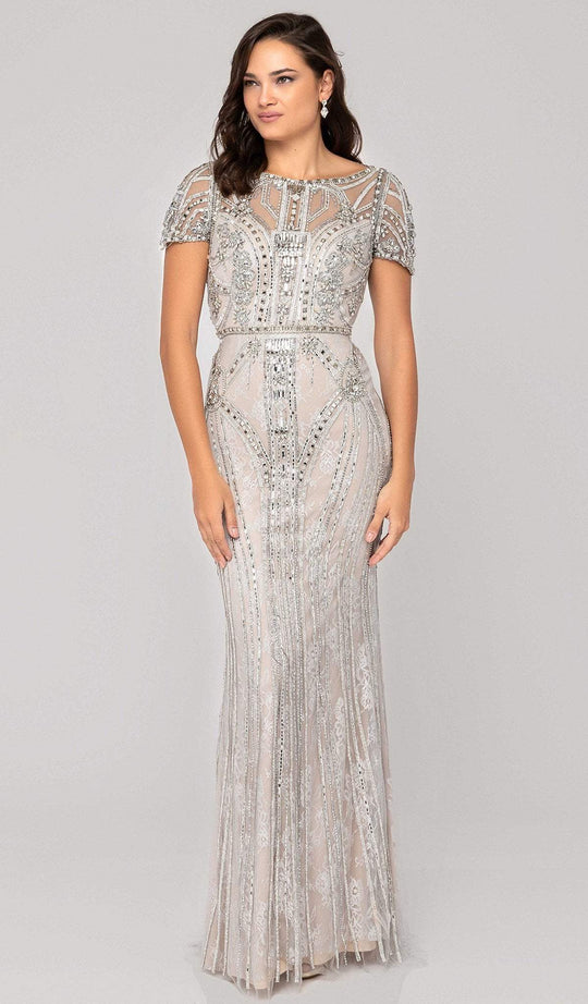 Terani Couture - 1911GL9487 Bead Embellished Sheath Evening Dress In Gray