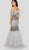 Terani Couture - 1911GL9512 Feather-Fringed Bejeweled Mermaid Gown In Gray and Silver