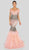 Terani Couture - 1911GL9512 Feather-Fringed Bejeweled Mermaid Gown In Gray and Pink