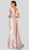 Terani Couture - 1911M9315 Floral Appliqued Cowl Evening Gown In Neutral and Silver