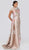 Terani Couture - 1911M9315 Floral Appliqued Cowl Evening Gown In Neutral and Silver
