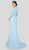 Terani Couture - 1911M9320 Asymmetric Neckline Long Sleeve Formal Gown In Blue