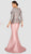 Terani Couture - 1911M9322 Embossed V-Neck Peplum Mermaid Gown In Pink and Gray