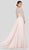 Terani Couture - 1911M9326 Bead-Striped Sheer Long Sleeve Chiffon Gown In Neutral