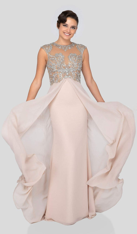 Terani Couture - 1911M9332 Cap Sleeve Jeweled A-line Dress In Neutral