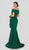 Terani Couture - 1911M9339 Off Shoulder Side Drape Peplum Mermaid Gown in Green