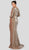 Terani Couture - 1911M9343 Pleated Long Sleeves Gown with Slit In Brown and Gold