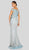Terani Couture - 1911M9344 Off Shoulder Shirred Metallic Gown In Silver