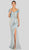 Terani Couture - 1911M9344 Off Shoulder Shirred Metallic Gown In Silver
