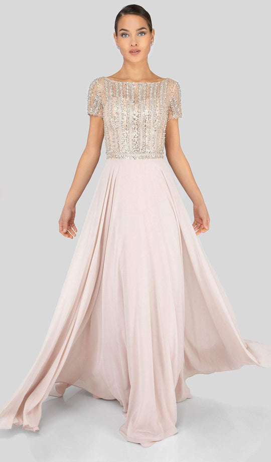 Terani Couture - 1911M9664 Embellished Bateau A-line Dress In Neutral