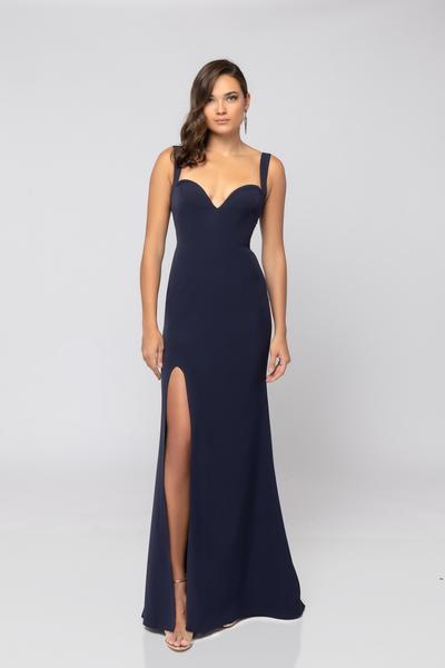 Terani Couture - 1911P8138 Deep Sweetheart High Slit Trumpet Gown In Blue