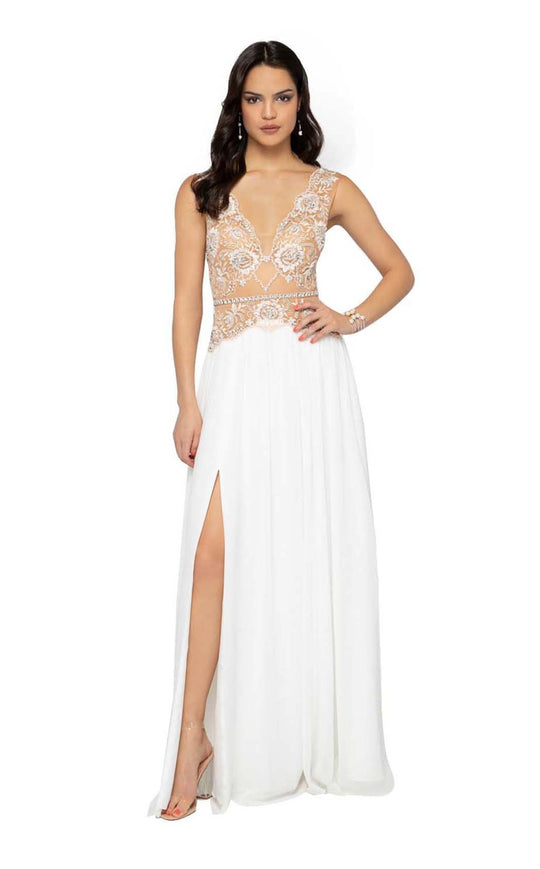 Terani Couture - 1911P8150 Embroidered Drop Waist Chiffon Gown