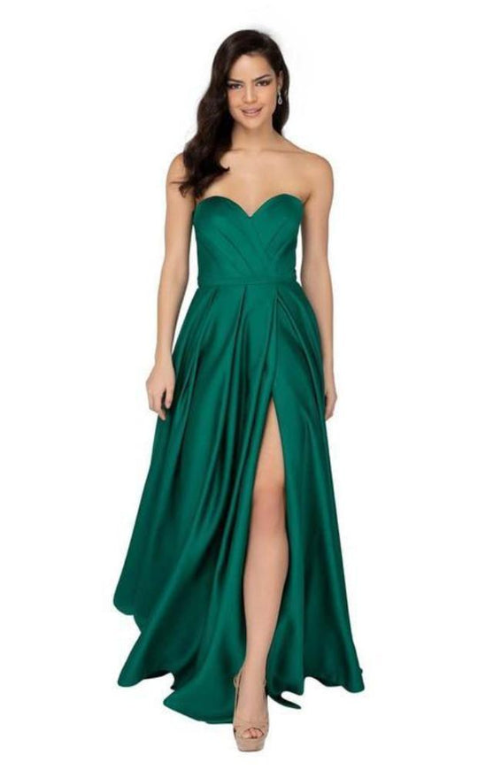 Terani Couture - 1911P8179 Strapless Pleated Bustier High Slit Gown