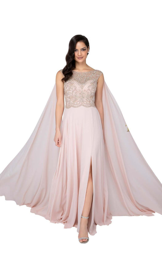 Terani Couture - 1911P8190 Beaded Bateau Chiffon A-line Dress