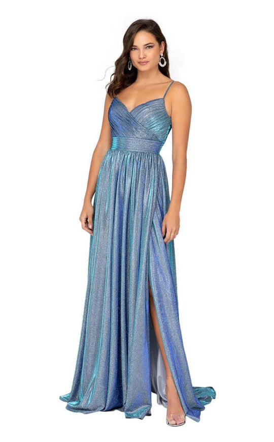 Terani Couture - 1911P8192 Pleated V-Neck Dress with Slit