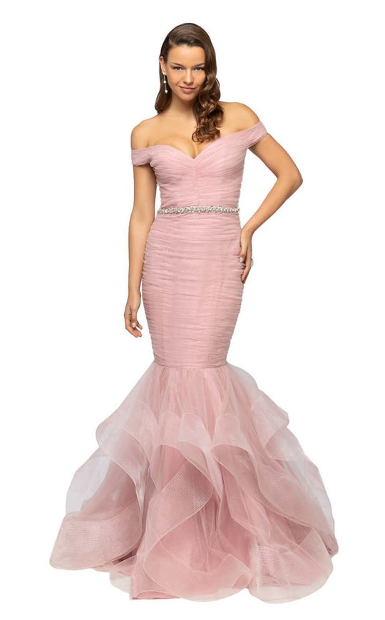 Terani Couture - 1911P8366 Ruffled Off-Shoulder Mermaid Dress