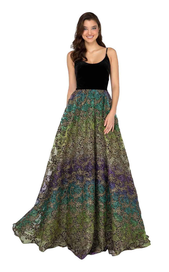 Terani Couture - 1911P8483 Stretch Velvet Scoop Multicolored Ballgown