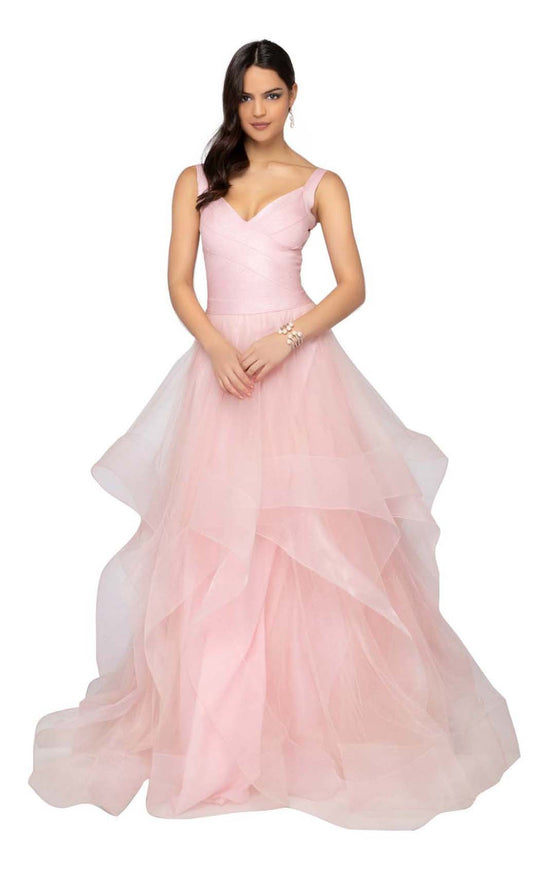 Terani Couture - 1911P8512 Bandage Bodice Tiered Glitter Tulle Gown