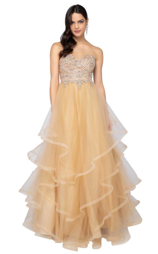 Terani Couture - 1911P8539 Strapless Beaded Nude Bodice Tiered Gown