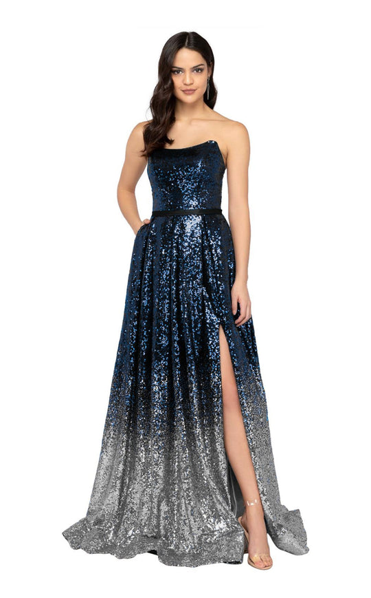 Terani Couture - 1911P8541 Sequined Ombre High Slit A-Line Gown