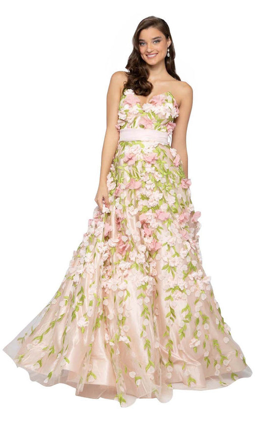 Terani Couture - 1911P8546 Two Tone Floral Applique A-line Dress