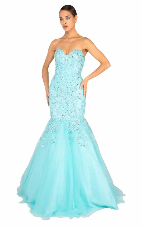 Terani Couture - 1911P8636 Strapless Beaded Mermaid Long Gown