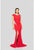 Terani Couture - 1911P8136 Jewel Sheath Dress with Slit In Red and Silver