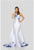 Terani Couture - 1911P8185 Floral Printed Halter Dress With Train In White and Blue