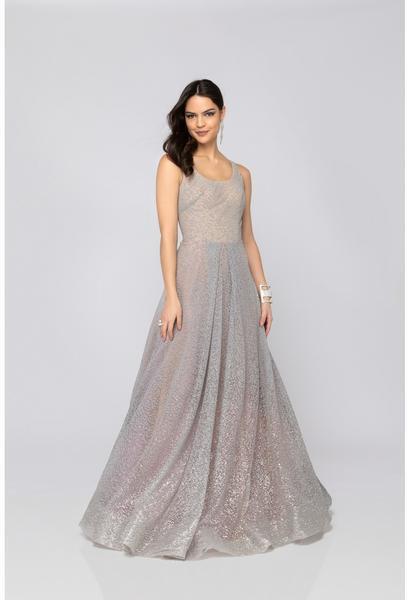 Terani Couture - 1911P8481 Scoop Back Caviar Beaded A-Line Gown In Silver and Nude