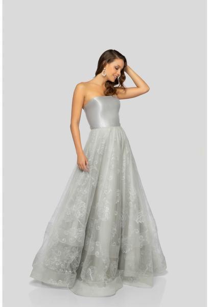 Terani Couture - 1911P8487 Strapless Ballgown Tulle Dress In Silver