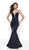 Flair Prom - 19124 Shimmer Knit Strappy Back Mermaid Gown In Blue