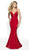 Flair Prom - 19124 Shimmer Knit Strappy Back Mermaid Gown In Red