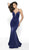 Flair Prom - 19124 Shimmer Knit Strappy Back Mermaid Gown In Blue