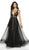 Flair Prom - 19128 Sequined Deep V-neck Tulle A-line Dress In Black