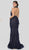 Terani Couture - 1912E9149 Plunging Cutout Shirr Paneled Long Gown In Blue and Silver