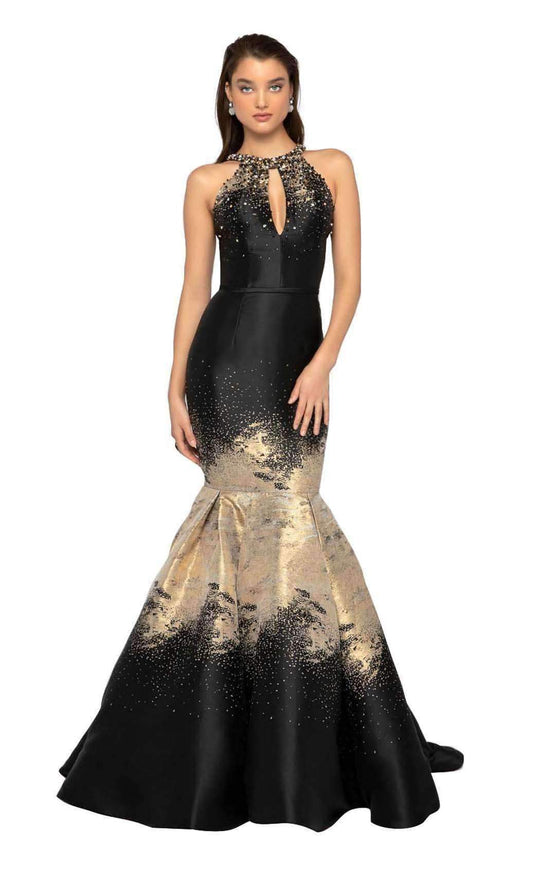 Terani Couture - 1912E9181 Embellished Two Tone Halter Mermaid Gown