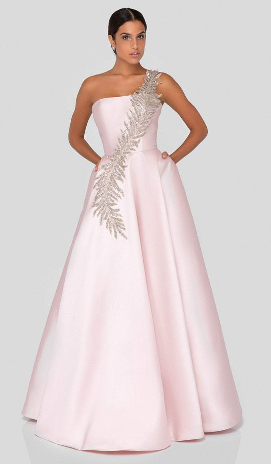 Terani Couture - 1912E9202 One Shoulder Dazzling Fern Accent Gown In Pink