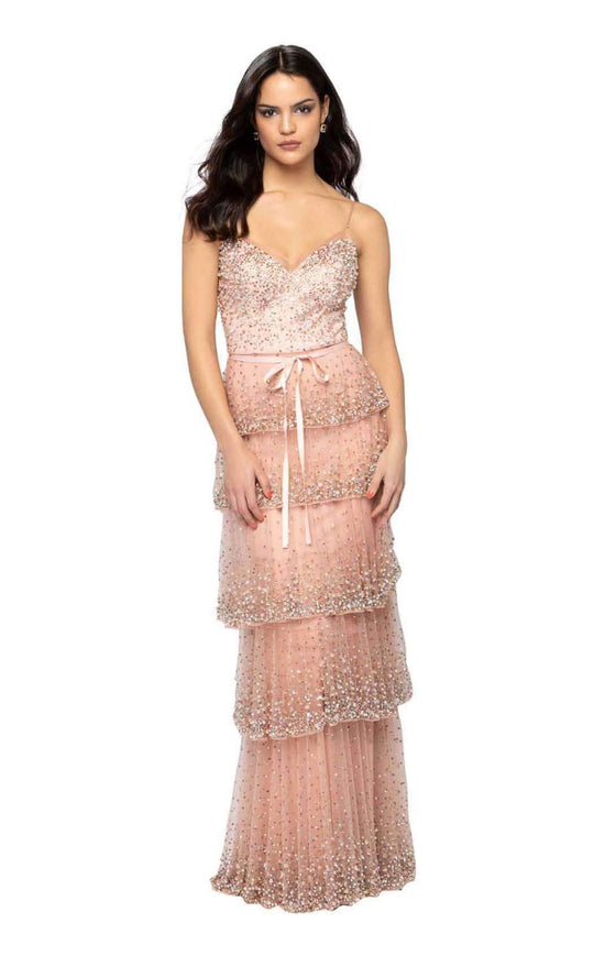 Terani Couture - 1912GL9560 Embellished V-neck Tiered Sheath Dress