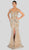 Terani Couture - 1912GL9572 Sparkling Off Shoulder Slit Evening Gown In Gold