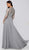 Terani Couture - 1912M9346 Embroided Quarter Length Sleeve Aline Dress In Silver