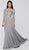 Terani Couture - 1912M9346 Embroided Quarter Length Sleeve Aline Dress In Silver