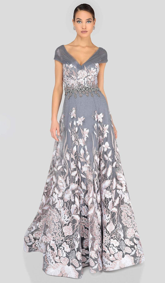 Terani Couture - 1912M9347 Embellished Floral Applique A-line Dress In Pink and Silver