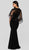 Terani Couture - 1912M9350 Floral Applique Plunging Neck Trumpet Dress In Black