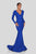 Terani Couture - 1912P8281 Long Sleeve Open Back Satin Mermaid Gown In Blue