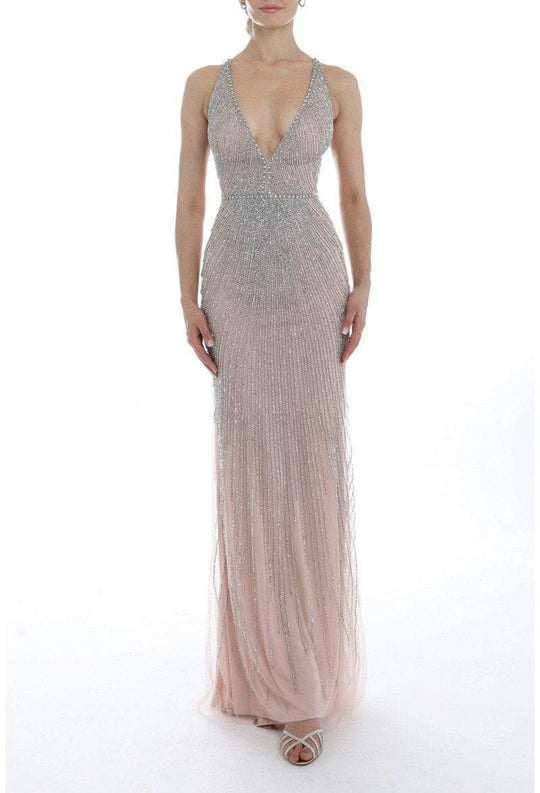 Terani Couture - 1912GL9563 Embellished Halter V-neck Sheath Dress In Pink