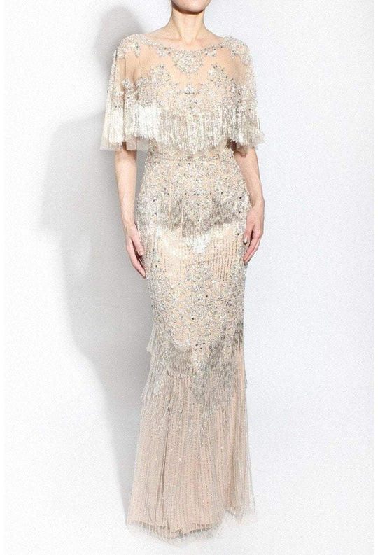 Terani Couture - 1912GL9565 Embellished Bateau Sheath Dress In Neutral