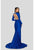 Terani Couture - 1912P8285 Long Sleeve Plunging V-Neck Mermaid Gown In Blue