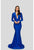 Terani Couture - 1912P8285 Long Sleeve Plunging V-Neck Mermaid Gown In Blue