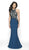 Flair Prom - 19131 Embroidered Illusion Halter Jersey Gown In Blue